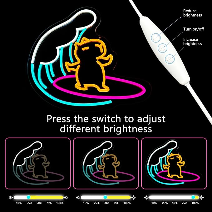 Capybara Surfing Neon Sign for wall decor Capybara Led Neon Sign Cute Animal with Surfing Neon Light for Children's Room Party Decor Birthday Gifts (14.2in*13.6in) - Image 6