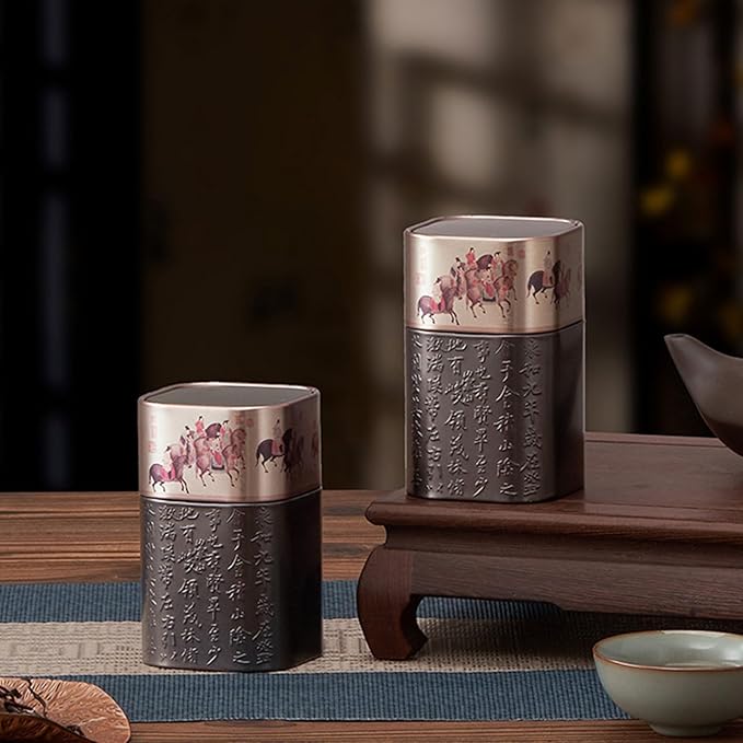 Tea Packagings Box Empty Tea Tin Can Square Tinplate Containers For Loose Tea Coffee Candy Cookie Spices Square Tinplate Can Tea Room Decoration Accessory, Black
