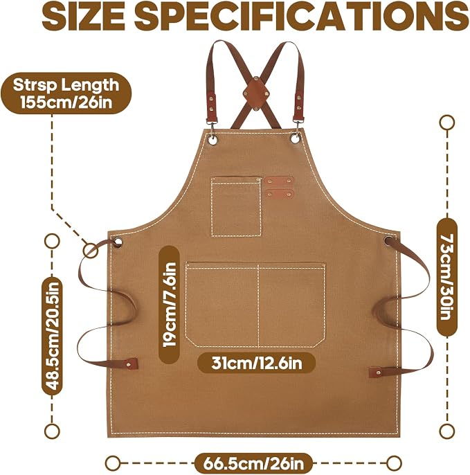 Aprons For Women Men With Large Pockets, Waterproof Cotton Chef Aprons For Cooking Server Grilling Bbq Kitchen - Image 2