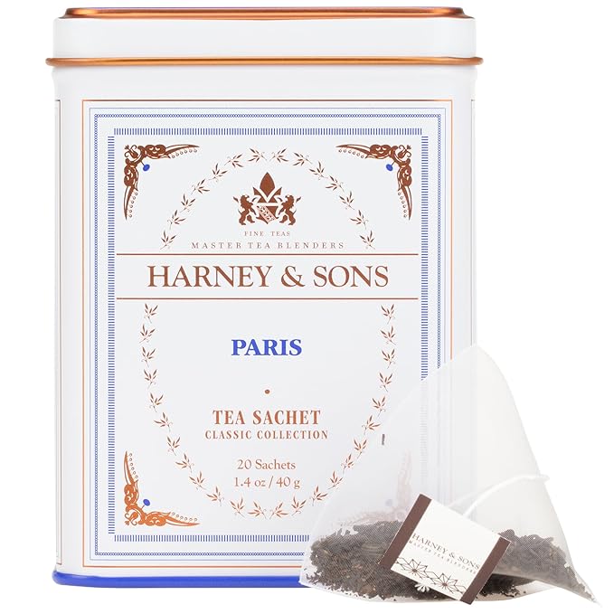 Harney & Sons Paris Black Tea – 20 Sachets | Fruity Vanilla & Caramel Blend with Hint of Lemony Bergamot