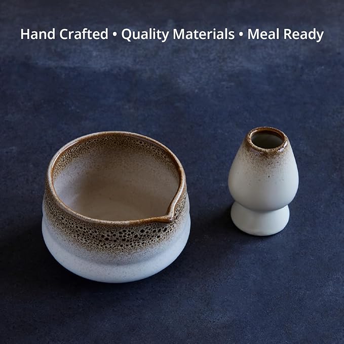 Goodies Ombre Matcha Bowl and Whisk Stand Set, Glazed, Dishwasher Safe, Microwave Safe, Spill-Free Spout, Sturdy Stand and Even Dry, Perfect for Whisking Matcha and Tea, 2PC, 12 oz