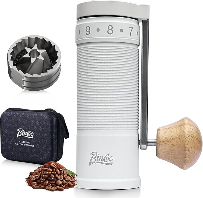 Bincoo Manual Coffee Grinder, Stainless Steel Conical Burr Mill - External Adjustable Setting, Foldable Handle Portable, 20g Capacity with Case for Espresso, Pour Over, French Press, Travel & Camping