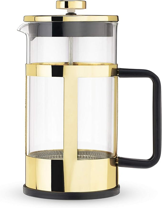 Pinky Up Piper Stainless Steel French Press Coffee Maker, Borosilicate Glass Tea Press for Loose Tea, Stylish, Durable & Easy to Clean, Sleek Design, Coffee Bar Accessories, 34 oz, Gold