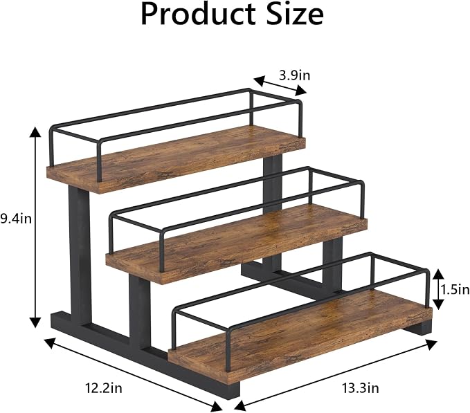 Aduanbang Liquor Bottle Display Shelf, 3 Step Countertop Organizer, Retro Bar Stand for Whiskey, Wine, Spirits (Brown) - Image 3