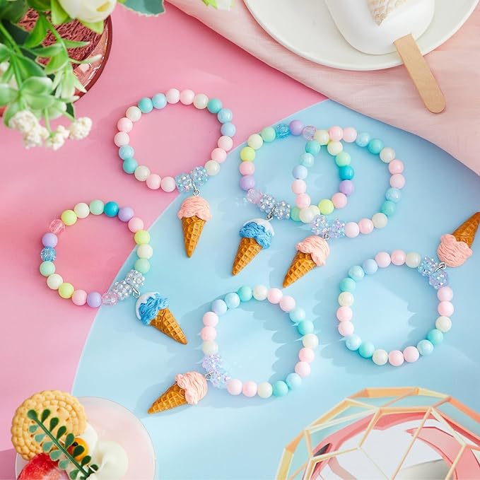 Ecally 12 Pcs Ice Cream Party Favors Beaded Bracelet Bulk Ice Cream Bracelet Decorations for Summer Party Supplies Pendant Accessories Supplies