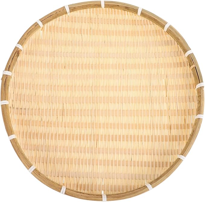 GANAZONO 16 Inch Bamboo Round Tray Woven Basket for Food Serving and Drying Handmade Bamboo Sieve for Kitchen Home and Party Use