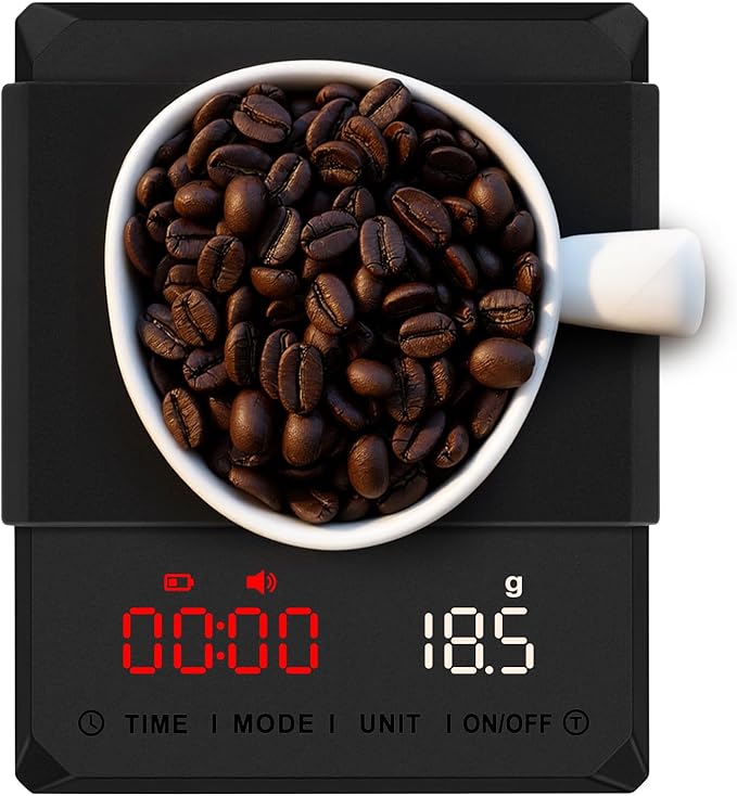 Fuzion Mini Coffee Scale with Timer - Espresso Scale Rechargeable 2kg x 0.1g Accuracy, 3-Mode Timer, LED Display, Digital Coffee Scale for Pour-Over, Espresso, Kitchen Use