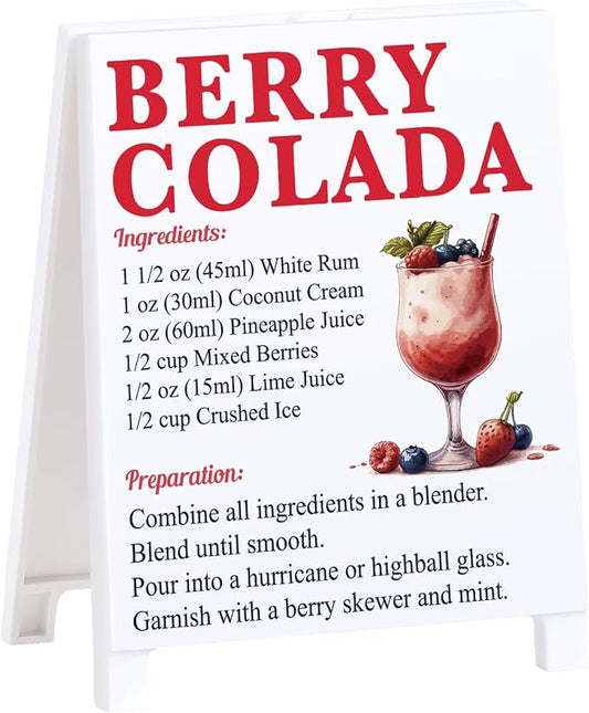 Berry Colada Recipe Rustic Bar Decor for Home Cafe Farmhouse Cocktail Sign for Kitchen Bar Cart Accessories Mixology Christmas Gift for Bartender Men Women New Couple - 5.59 x 4.33 inch Acrylic Sign by Funnysignsandcozydecorgiftsforyourspacethatspeakyourmind