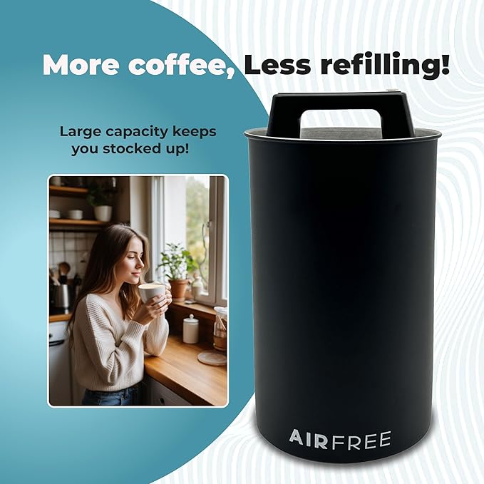 Skywin Vacuum Coffee Canister for Ground Coffee & Beans 4.53 x 7.28 IN - Seal Coffee Container Preserves Freshness, Food Grade Metal Kitchen Canisters for Countertop (Black)