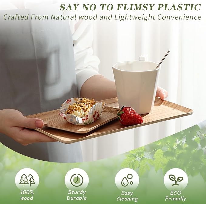 Wooden Trays for Eating, Decorative Serving Trays for Party, Great for Tea Tray, Bar Tray, Breakfast Tray - 6 x 11 Inch