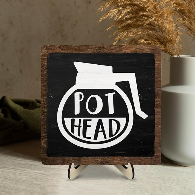 Vintage Coffee Bar Sign, Wooden Coffee Decor for Kitchen, Rustic Farmhouse Cafe Sign, Cefe Accessories, CoffeeLover Gifts, Home Wall Decor (Black&Brown1, 5.9x5.9inches)