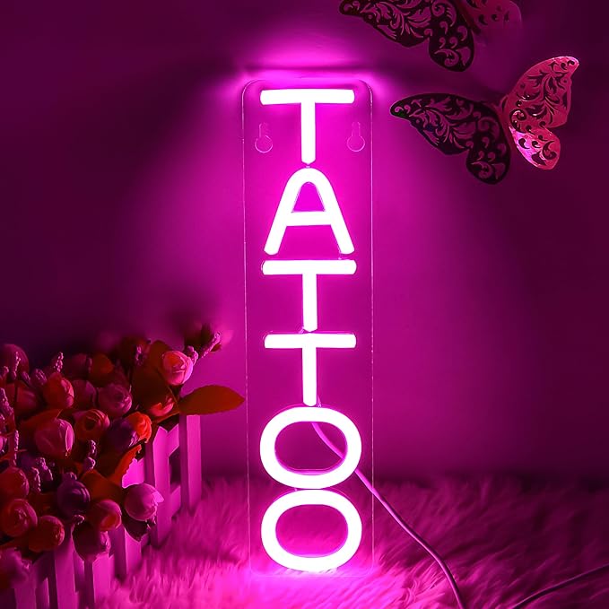 Tattoo Neon Sign for Wall Decor Text Led Neon Light for Business Decor Presents Pink Led Lights for Man Cave Tattoo Lovers Tattoo Studio Business Shop Wall Decor Size 3.0 * 11.8in(XD085)