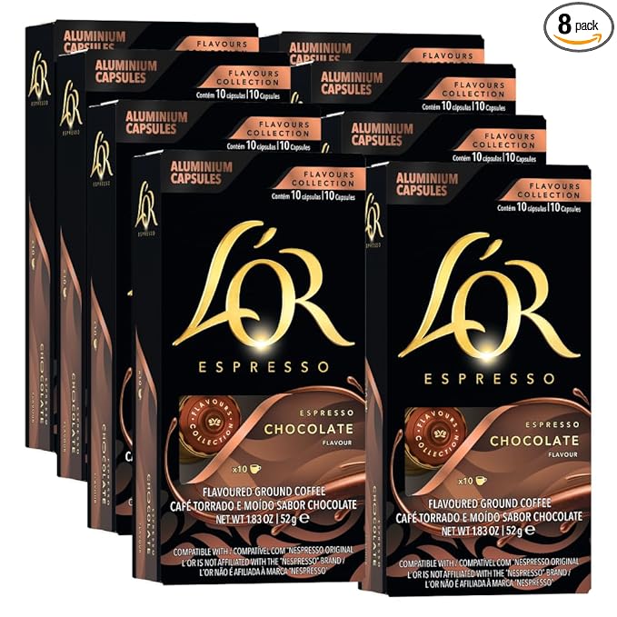 L'OR Espresso Capsules, 80 Count Chocolate, Single-Serve Aluminum Coffee Capsules Compatible with the L'OR BARISTA System & *Nespresso Original Machines, 80 Count (Pack of 80)