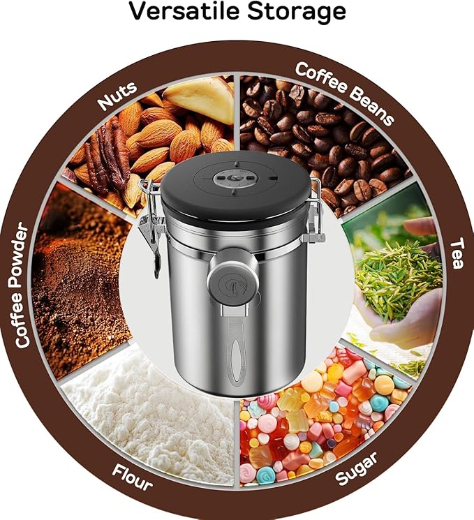 Coffee Gator Coffee Canister - 22oz, Airtight Stainless Steel Kitchen Food Storage Container with Date Tracker, Scoop for Grounds Coffee Bar Accessories, Beans, Tea, Sugar, Flour, Cereal - Silver