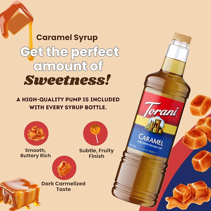 Torani Caramel Syrup 1 Liter Bottle with Pump – Premium Coffee Flavoring Made with Pure Cane Sugar & Natural Flavors for Lattes, Frappes, Desserts, Cocktails & More – Café-Quality Sweetener - Image 5