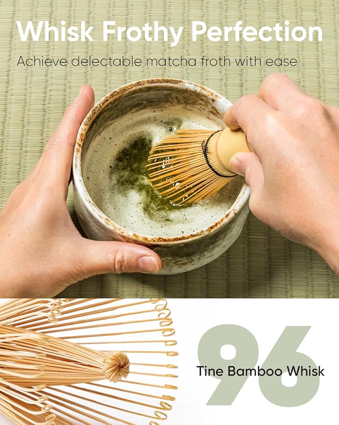 Matcha Whisk Set, Bamboo Whisk (Chasen), Scoop (Chashaku) & Stainless Steel Sifter, 3-PC Replacement Tool Kit for Matcha Tea Making