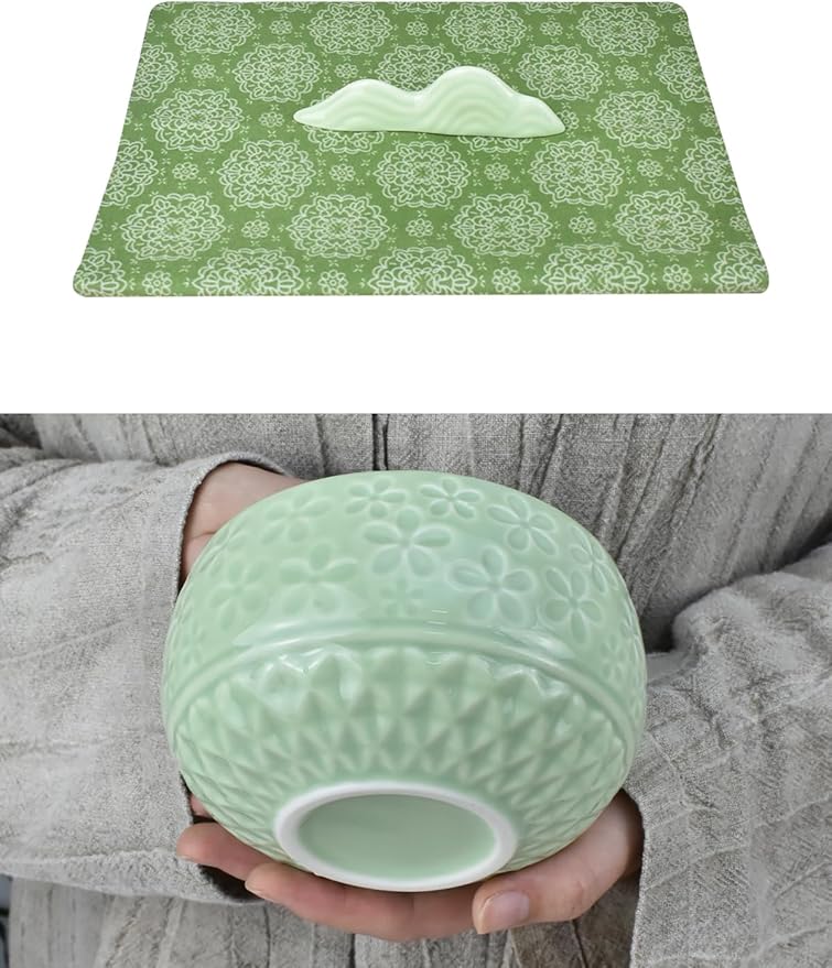 Artcome Matcha Tea Set – Green Sakura Embossed Ceramic Bowl 17oz with Bamboo Whisk, Whisk Holder, Strainer, Scoop, Tea Spoon, Cloth – Traditional Japanese Matcha Kit for Daily Use & Gift Giving