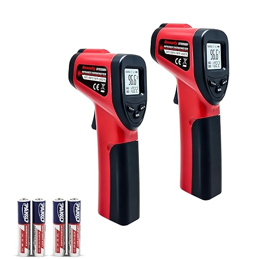 Infrared Thermometer Temperature Gun 2 Pack (NOT for Humans) -58℉~1022℉ (-50℃～550℃) 9-Point Laser Non-Contact Instant-Read Digital Laser Infrared Ir Thermometer with Backlight Red