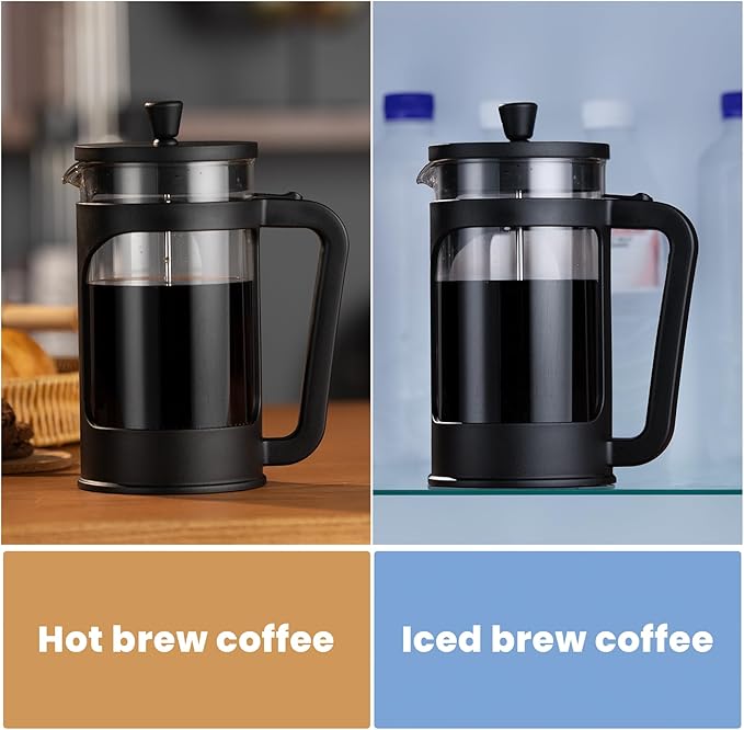 French press, borosilicate glass French press coffee maker, 3 layer stainless steel tea press,34oz large french press, suitable for home, office, kitchen, travel, fashion black