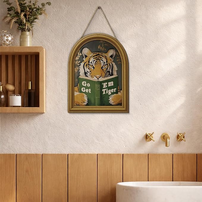 3D Motivational Tiger Table Decor Sign, Vintage Go Get Em Tiger Wall Art Sign for Home Living Room Office Desk Wall Shelf Decor 8x10 Inch