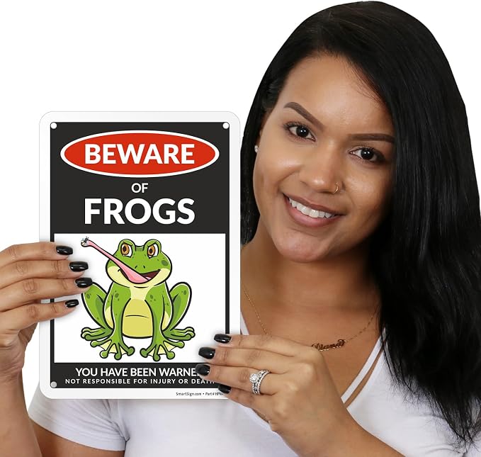 SmartSign Funny Beware Of Frogs Warning Sign - 10"x7", 40 mil Laminated Rust-free Aluminum - Metal Signs for Wall Decor, Outdoors, Patio, Gifts, Cafe - Frogs Theme, Made in USA - Image 2
