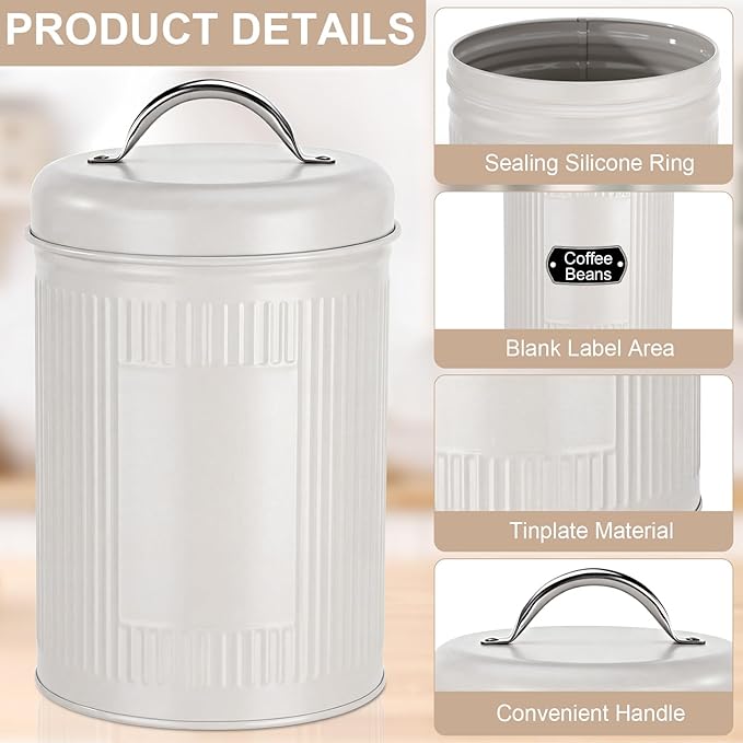 LemonRoad 10 Pack Farmhouse Coffee Canister Storage Container, 48 oz Vintage Coffee Bean Airtight Jar with Lids, Metal Food Tins, Kitchen Countertop & Pantry Organization for Candy Sugar Cookie Tea