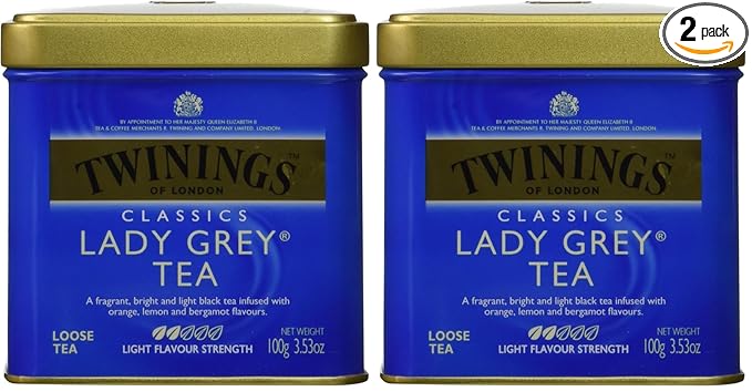 Twinings Lady Grey Loose Leaf Tea, Fragrant, Bright and Light Black Tea Infused with Orange, Lemon, and Bergamot Flavors, Aromatic and Flavorful Blend, 3.53 Oz (Pack of 2)