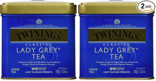 Twinings Lady Grey Loose Leaf Tea, Fragrant, Bright and Light Black Tea Infused with Orange, Lemon, and Bergamot Flavors, Aromatic and Flavorful Blend, 3.53 Oz (Pack of 2)