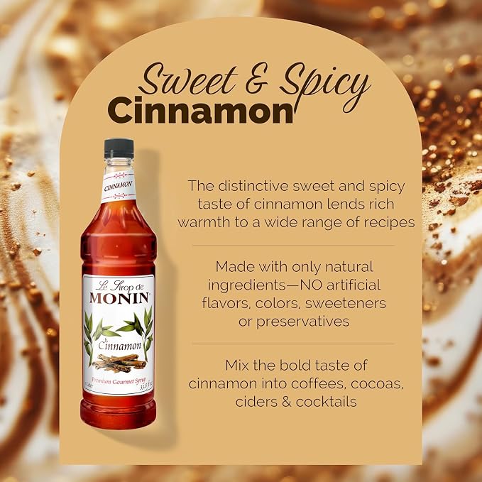Monin - Cinnamon Syrup, Sweet and Spicy Taste of Cinnamon, Versatile Flavor, Natural Flavors, Great for Coffees, Cocoas, Ciders, and Cocktails, Non-GMO, Gluten-Free (1 Liter) - Image 3