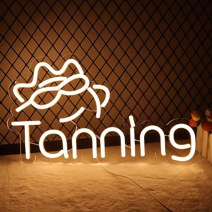 JFLLamp Tanning Neon Signs for Wall Decor Neon Lights for Bedroom Led Business Signs Suitable for Tanning Shop Christmas Birthday Party Unique for Lover, 5V Power Adapter, 16 * 10 Inch(Warm White)
