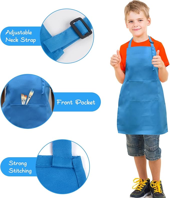 SINLAND Kids Aprons with Large Pocket 2 Pack | Adjustable Cooking Chef Aprons,Stain Resistant Toddler Apron for Baking Painting Gardening Boys Girls - Image 3