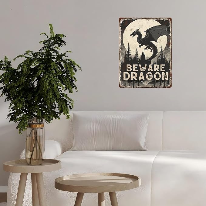 Dragon Sign Beware of Dragon Metal Tin Sign for Home Farm Outdoor Bathroom Restaurant Cafes Bars Club Kitchen Garage Vintage Art Wall Decor 12 * 16inch - Image 6