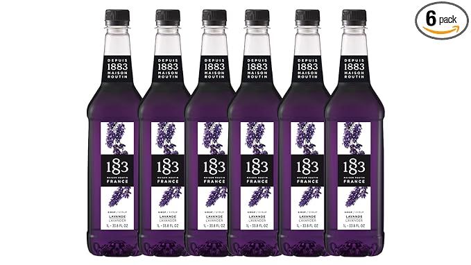 1883 Lavender Syrup for Drinks – 1 Liter Plastic Bottles (Pack of 6)