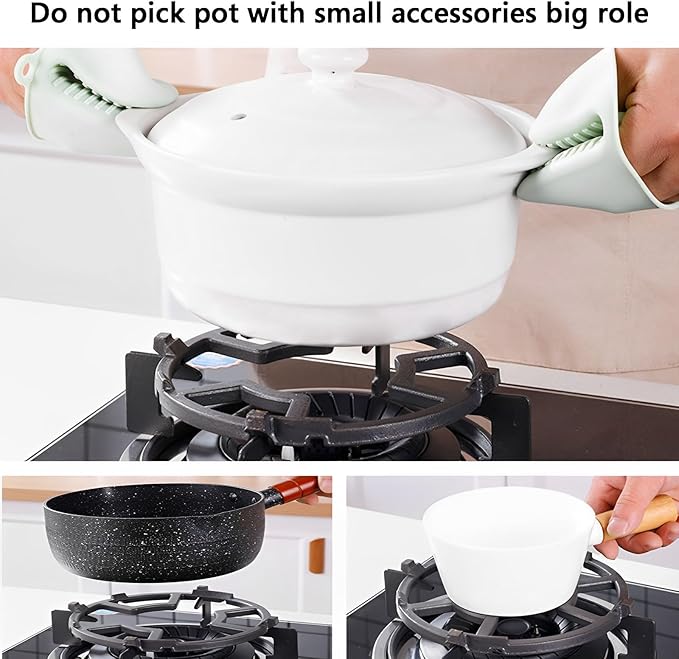 2 Pack Cast Iron Wok Ring for Gas Stove, Universal Non-Slip Wok Support Stand for 4 & 5 Claw Burner Grates, Moka Pot Reducer & Small Pot Grate Stand Replacement Accessories, Black