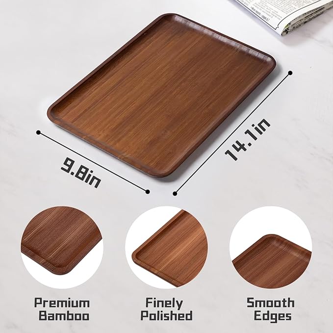 Bamboo Vanity Tray, Decorative Tray for Counter, Coffee Table, Kitchen, Bedroom (Large)