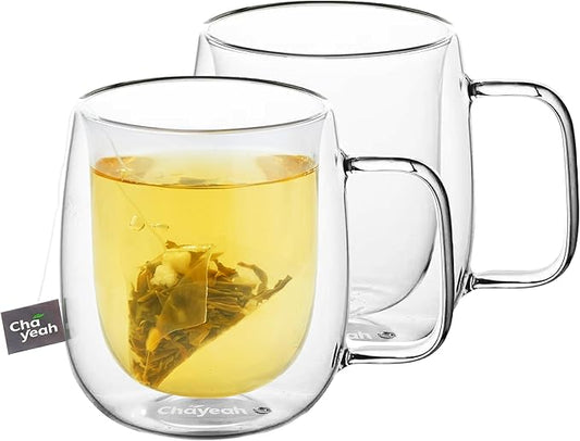 Double Wall Glasses, 14 OZ Insulated Mugs with Handle, Perfect for Tea, Coffee, Water, and More (Set of 2)