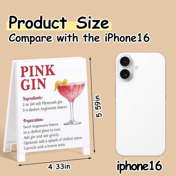 Pink Gin Recipe Rustic Bar Decor for Home Cafe Farmhouse Cocktail Sign for Kitchen Bar Cart Accessories Mixology Christmas Gift for Bartender Men Women New Couple - 5.59 x 4.33 inch Acrylic Sign - Image 2