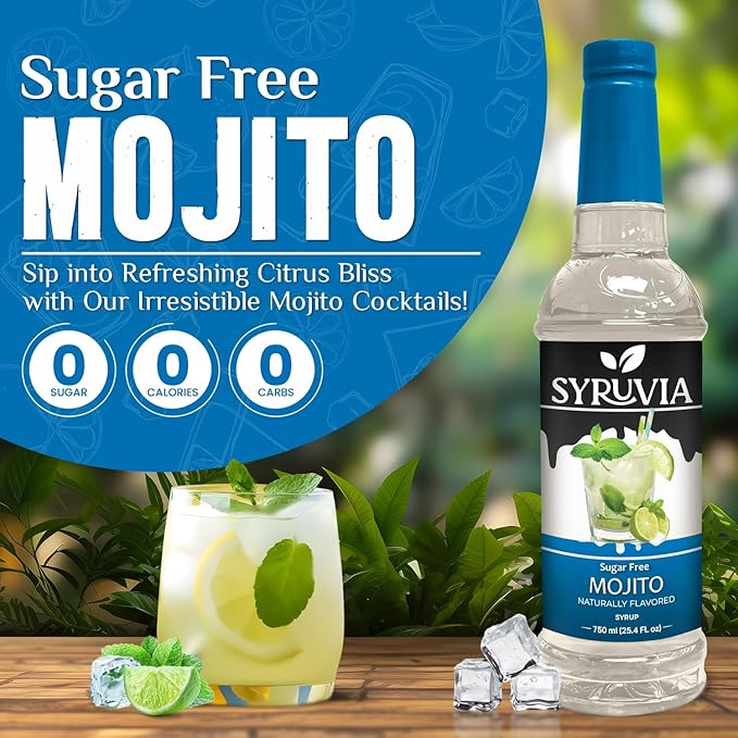 Syruvia Sugar-Free Mojito Syrup, Natural Flavors, Syrup for Drinks, Lattes, and Desserts – 25.4 fl oz