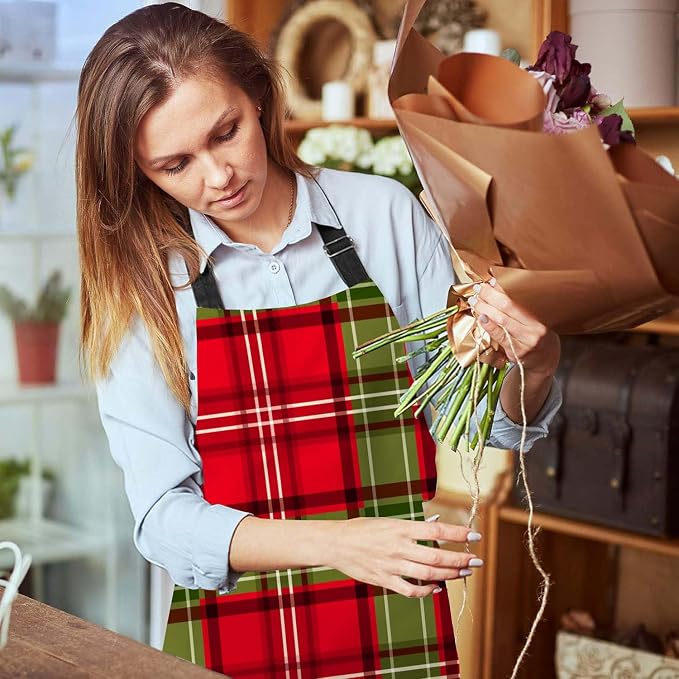 Christmas Green Red Plaid Checkered Lattice Chefs Apron, Cooking and Baking Apron for Men and Women, Kitchen Apron, Butchers Apron, BBQ & Catering Bibs - Image 6