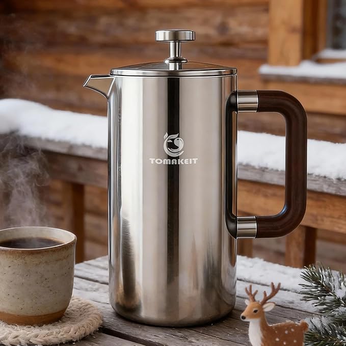 1L/34 Oz French Press Coffee Maker,304 Stainless Steel Coffee Press,Durable & Easy Clean,Leak-Proof Design,Prensa Francesa Para Cafe for Home,Office,Camping (Silver-Upgrade)