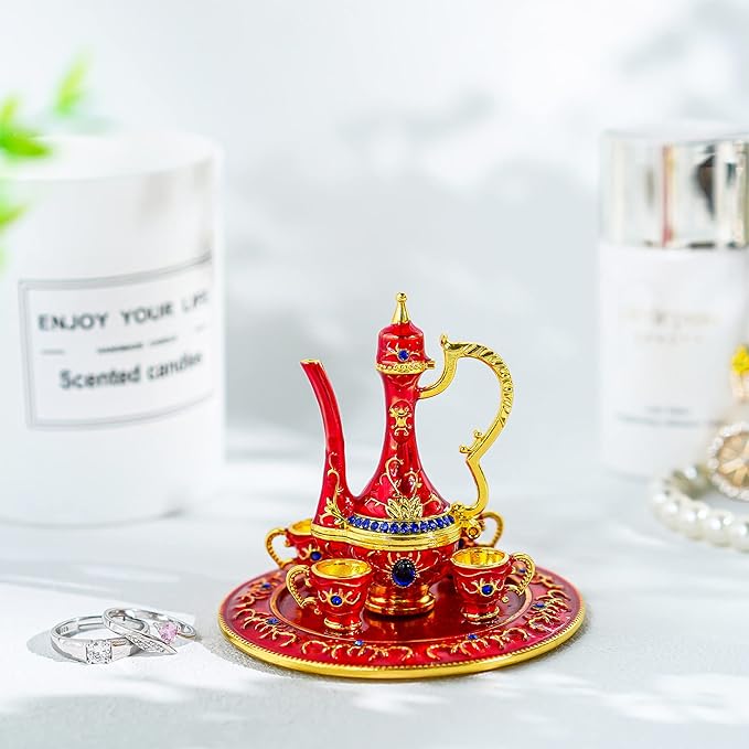 YU FENG Moroccan Teapot Set Jewelry Trinket Box Hinged Hand Painted Enamel Treasured Trinkets Collectable Jewellery Box Ring Holder For Home Decor Christmas Gift,3inch