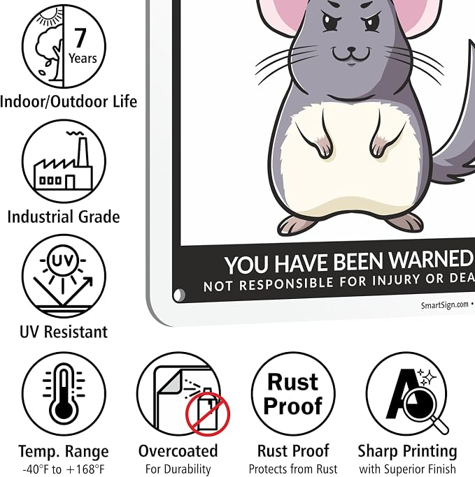 SmartSign Funny Beware Of Chinchillas Warning Sign - 10"x7", 40 mil Laminated Rust-free Aluminum - Metal Signs for Wall Decor, Outdoors, Patio, Gifts, Cafe - Chinchillas Theme, Made in USA - Image 7