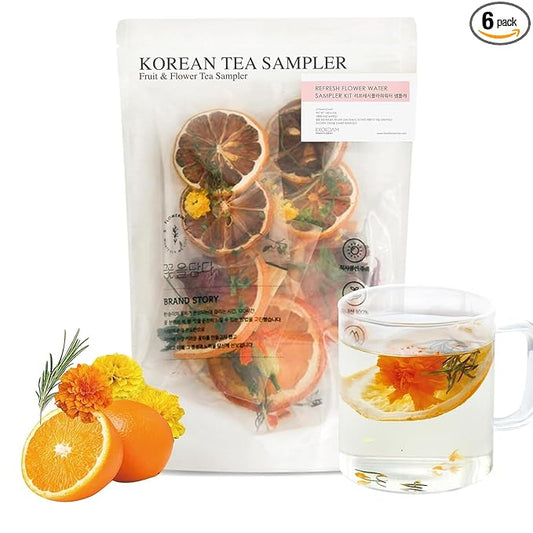 KKOKDAM Fruit & Flower Loose Leaf Tea Sampler - Refresh Flower Water Sampler - Fancy Korean Tea Gift - Premium Loose Leaf Tea Sampler for Men & Women - 3 Flavors, 2 each - 6 Count