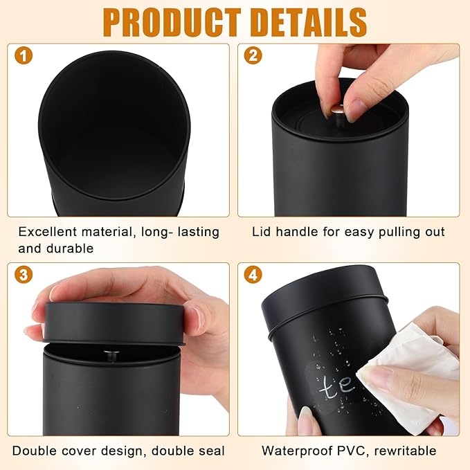 Tanlade 10 Pcs Tea Tin Canister 23oz Metal Round Cans with Airtight Lid Double Sealed Loose Leaf Tea Storage Containers with 1 Erasable Chalk Marker and 16 Stickers for Coffee Sugar Spices