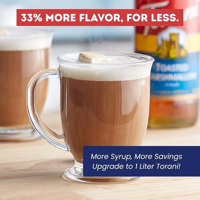 Torani Toasted Marshmallow Syrup 1 Liter Bottle with Pump Dispenser – Rich Coffee Flavoring Made with Pure Cane Sugar & Natural Flavors – Perfect for Lattes, Desserts & Beverages - Image 4