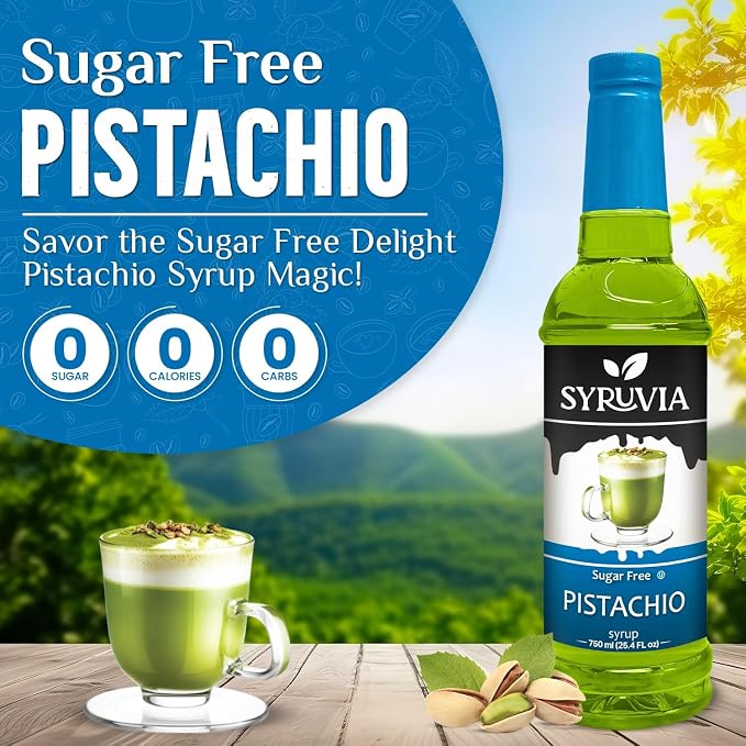 Syruvia Sugar Free Coffee Syrup, Pistachio Flavored Syrup for Drinks and Desserts – 25.4 fl oz, With Pump - Image 3