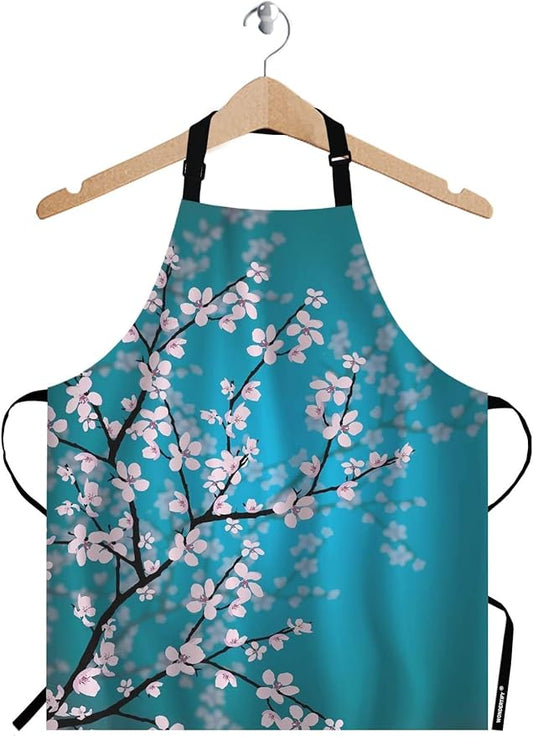 WONDERTIFY Plum Blossom Apron,Pink Flowers Reflected in Water Blue Bib Apron with Adjustable Neck for Men Women,Suitable for Home Kitchen Cooking Waitress Chef Grill Bistro Baking BBQ Artist Apron