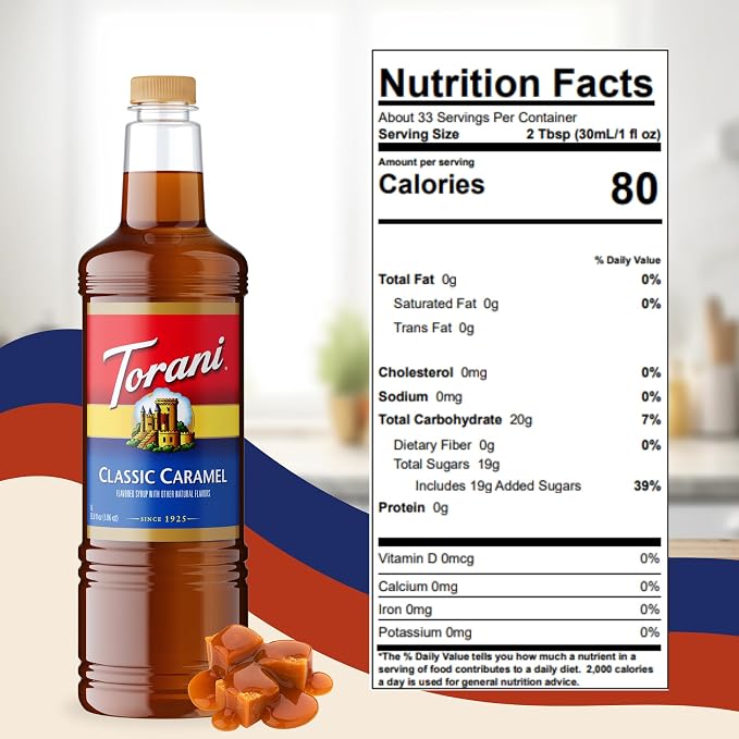 Torani Classic Caramel Syrup 1 Liter Bottle with Pump – Premium Coffee Flavoring with Pure Cane Sugar, Natural Caramel Flavor for Lattes, Desserts, Cocktails & More - Image 2