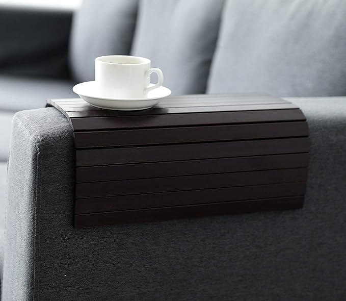 GEHE Sofa Arm Tray Table Flexible/Foldable Couch Arm Tray Armrest Table Perfect for Drink Snacks Great Arm Table for Couch Armrest (16.5" L x 13.25" W x 0.4" H, Mahogany)