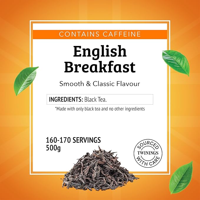 Twinings English Breakfast Loose Leaf Tea, 17.6 Ounces (500g) Resealable Pouch (Pack of 1), Smooth, Flavourful, Robust Black Tea Leaves, Caffeinated, Enjoy Hot or Iced